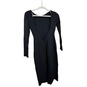 Lulus Womens M Little Black Dress Bodycon Long Sleeve Open V Low Back Midi Party